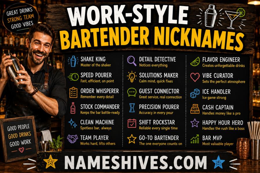 Work-style bartender nicknames 